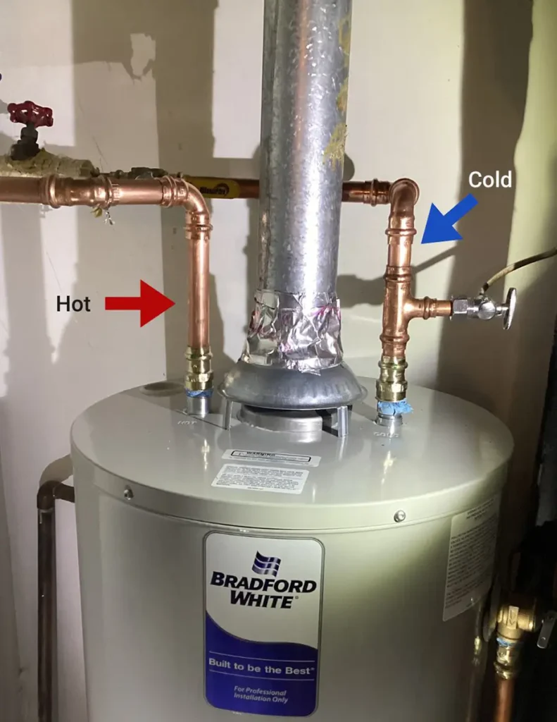 inlet and outlet pipes on hot water heater
