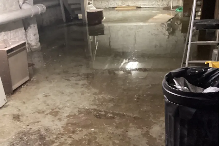 flooded basement from clogged floor drain